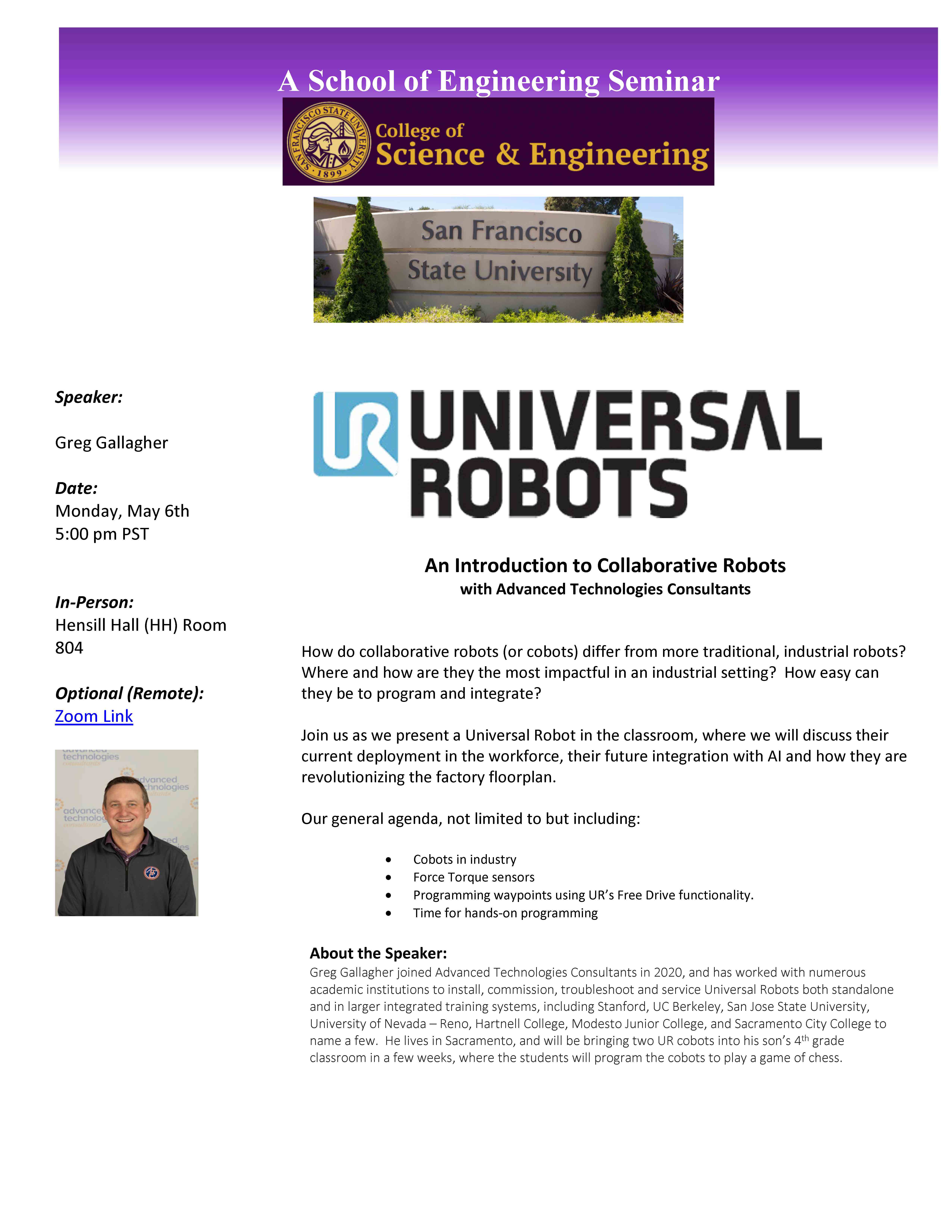 Universal Robots Seminar on Introduction to Collaborative Robots Hosted by Dr David Quintero 