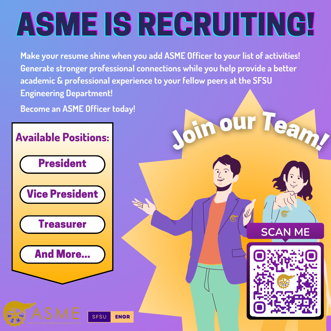 American Society of Mechanical Engineers ASME Recruiting Event for Spring 2024