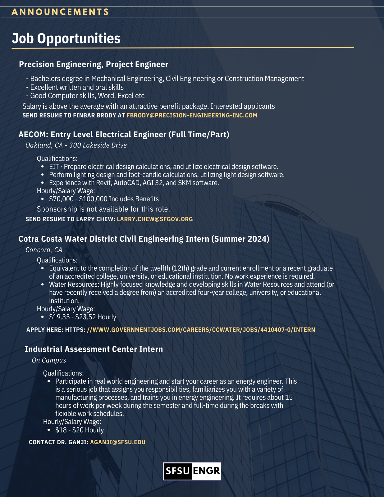 SFSU ENGR Engineering Weekly email Newsletter Spring 2024