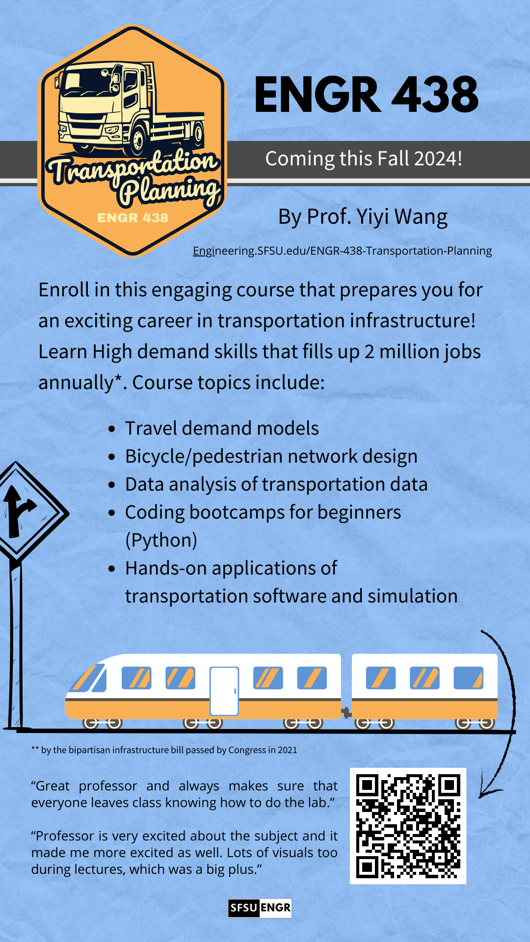SFSU Engineering ENGR438 Transportaiton Planning Promotional Flyer for Fall 2024
