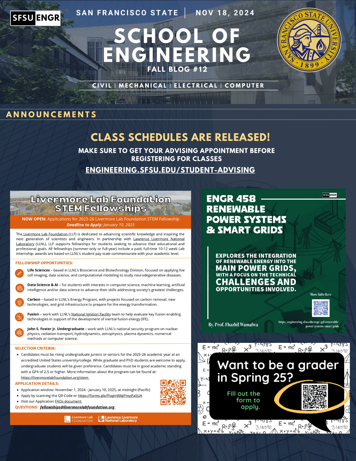 San Francisco State University School of Engineering SFSU ENGR Fall 2024 Newsletter Nov 18 2024