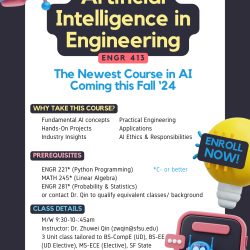 ENGR 413 Artificial Intelligence in Engineering Flyer for BS-Electrical Engineering, BS Computer Engineenring, Masters in Electrical and Computer Engineering