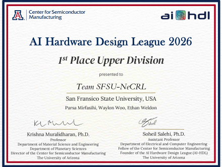 AI HArdware Design League 2026 1st Place Certificate